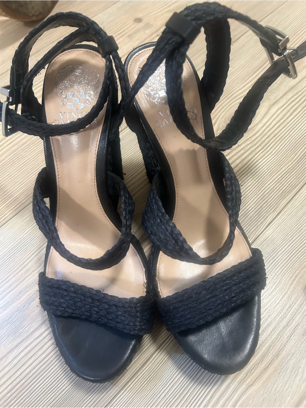 Vince Camuto Black Braided Ankle-Strap Heels size 9